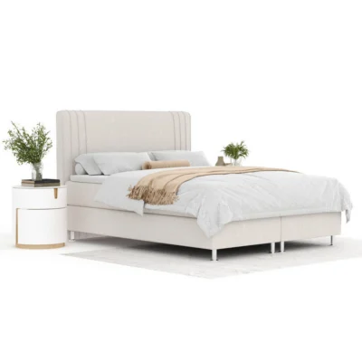 Maison de Reve Boxspringbett CASONE in Beige, Liegefläche 140x200 cm – Bonellfederkern, Topperhöhe 6 cm